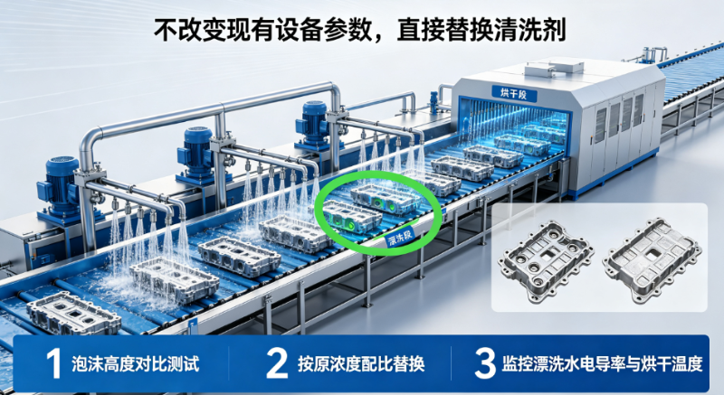 重庆渝西大型压铸件喷淋清洗后深腔发黑怎么解决？PC-200A缓蚀配方与产线参数详解